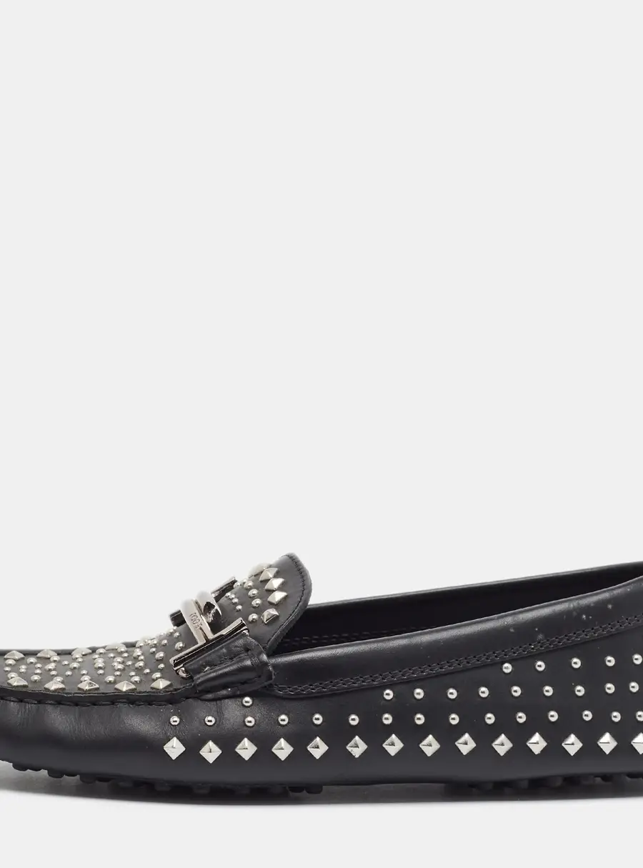 Tod's Double T Size 38 Black Leather Driver Loafers