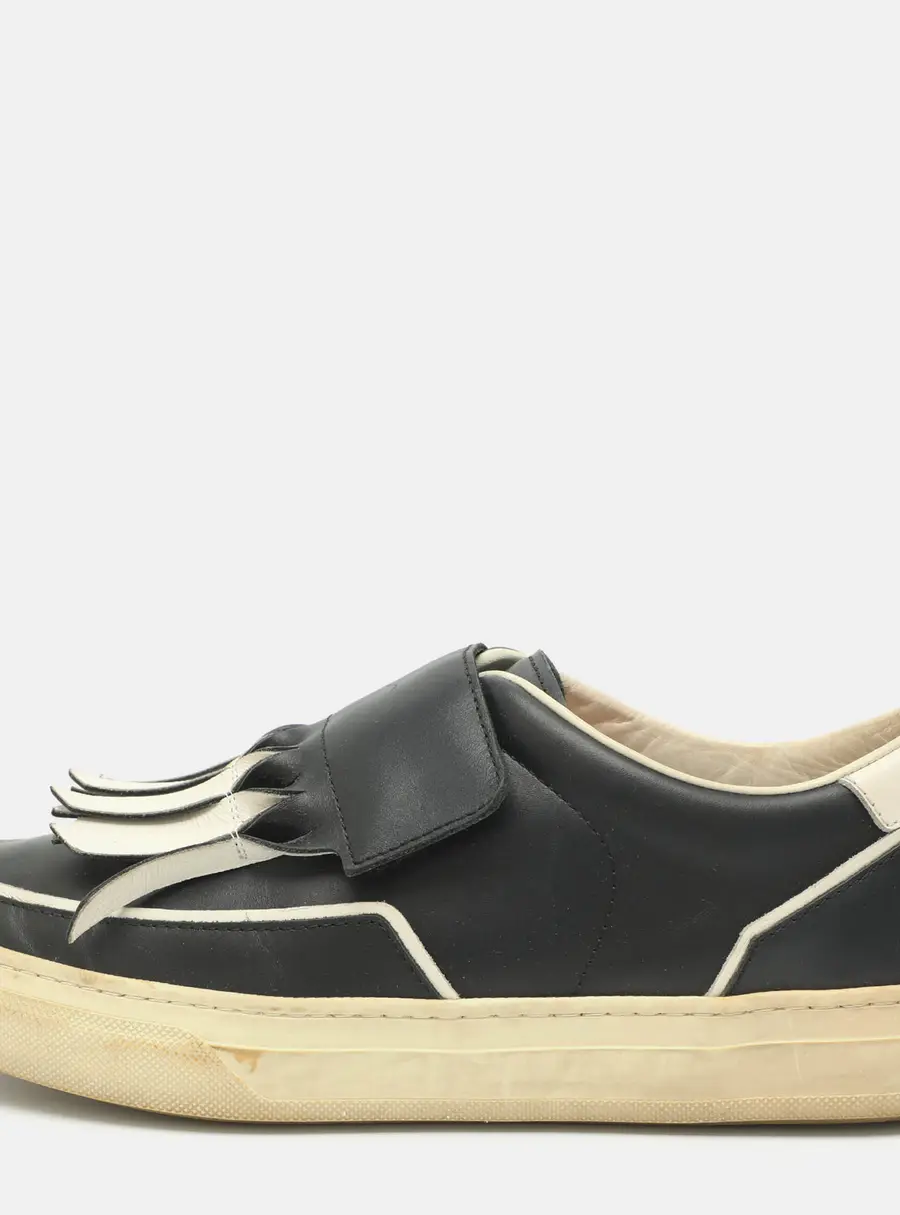 Tod's Fringe Details Size 38.5 Navy Blue Leather Slip On Sneakers
