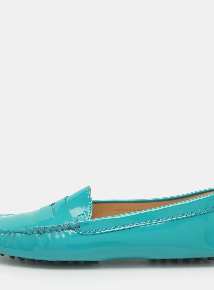 Tod's Size 38.5 Blue Patent Leather Penny Loafers