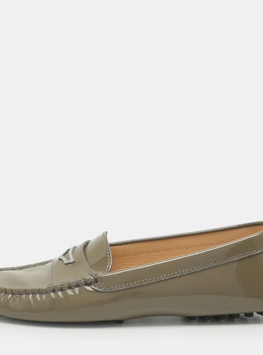 Tod's Penny Embellished Size 38 Grey Patent Leather Loafers