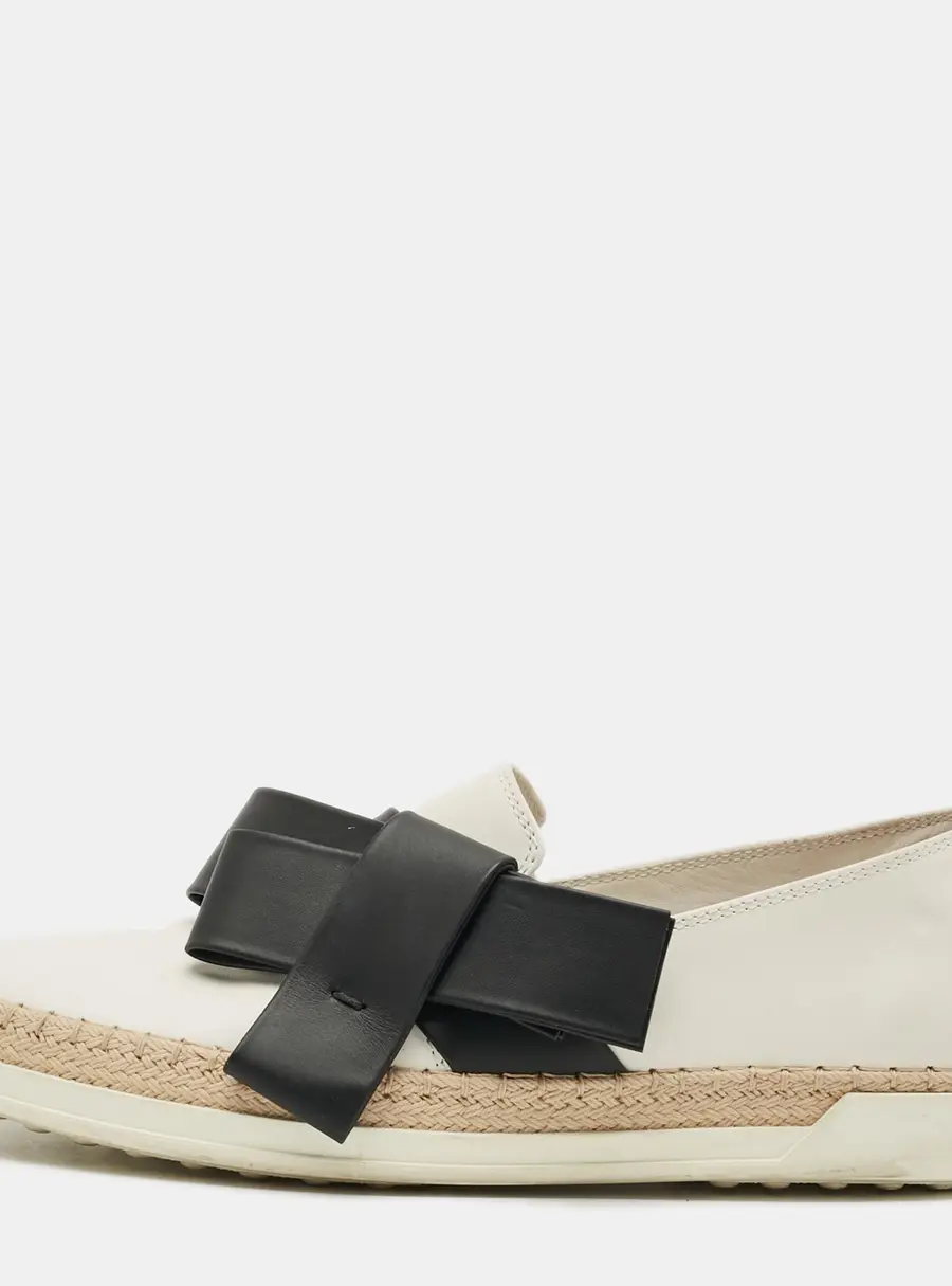 Tod's Francesina Size 37 White Leather Espadrille Bow Slip On Sneakers