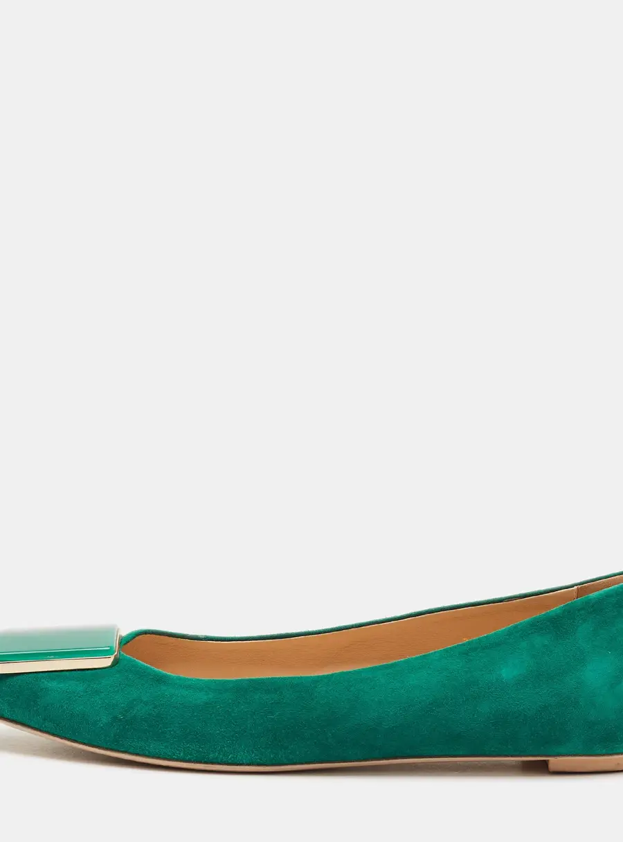 Tod's Size 38 Green Suede Ballet Flats