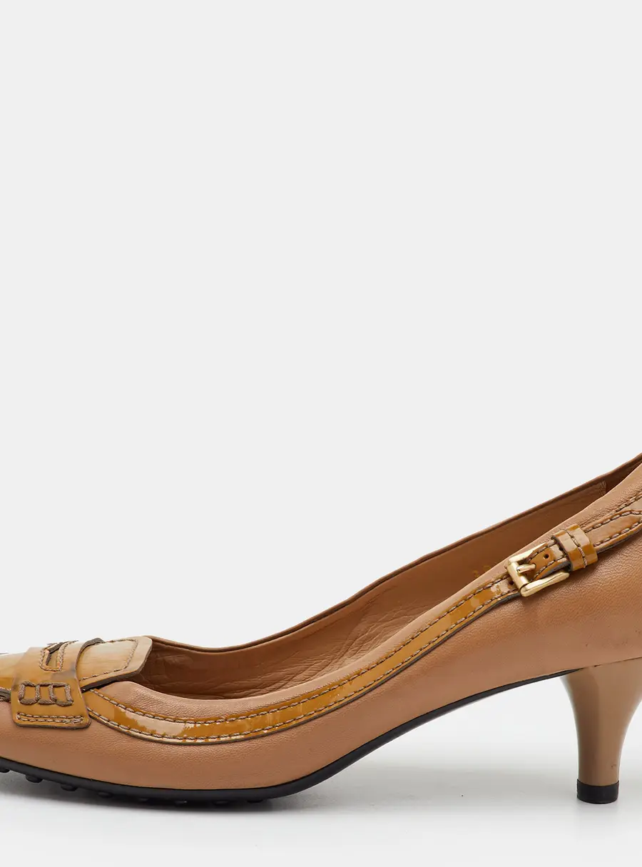 Tod's Size 38.5 Brown Leather and Patent Leather Pumps