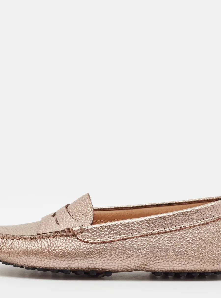 Tod's Gommino Size 34 Metallic Bronze Leather Driver Loafers