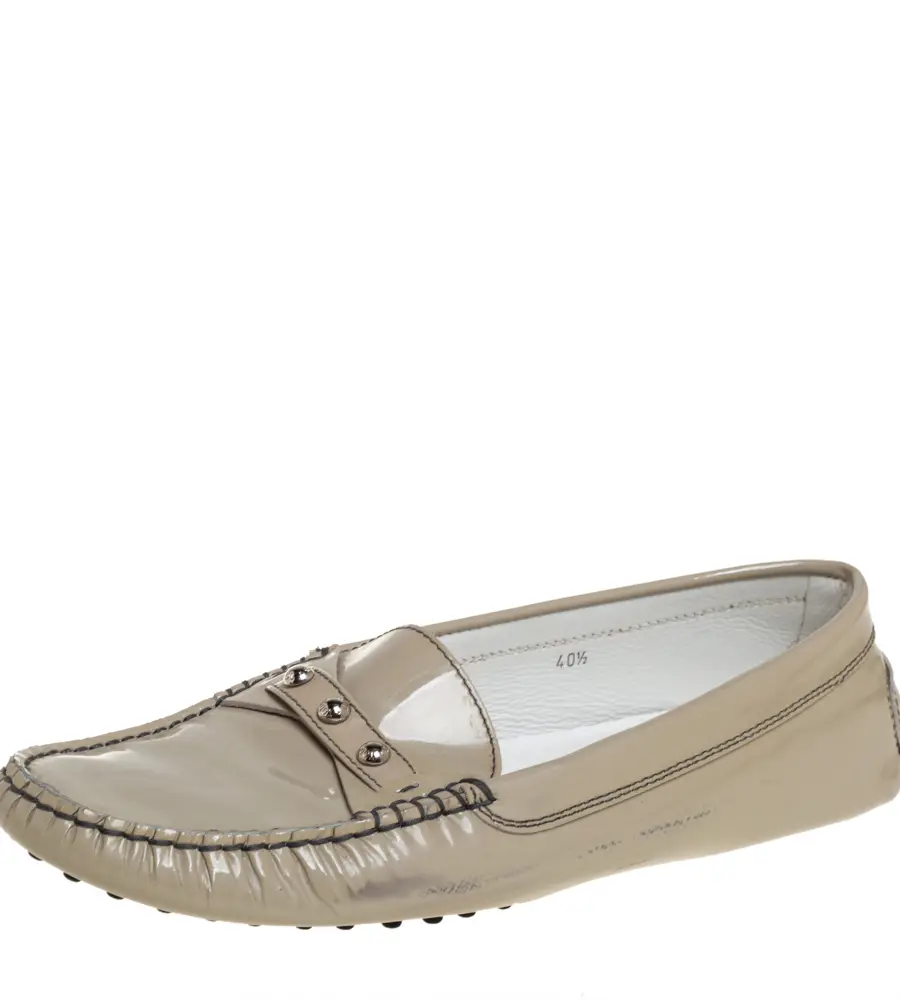 Tod's Grey Patent Leather Slip on Loafers Size 40.5