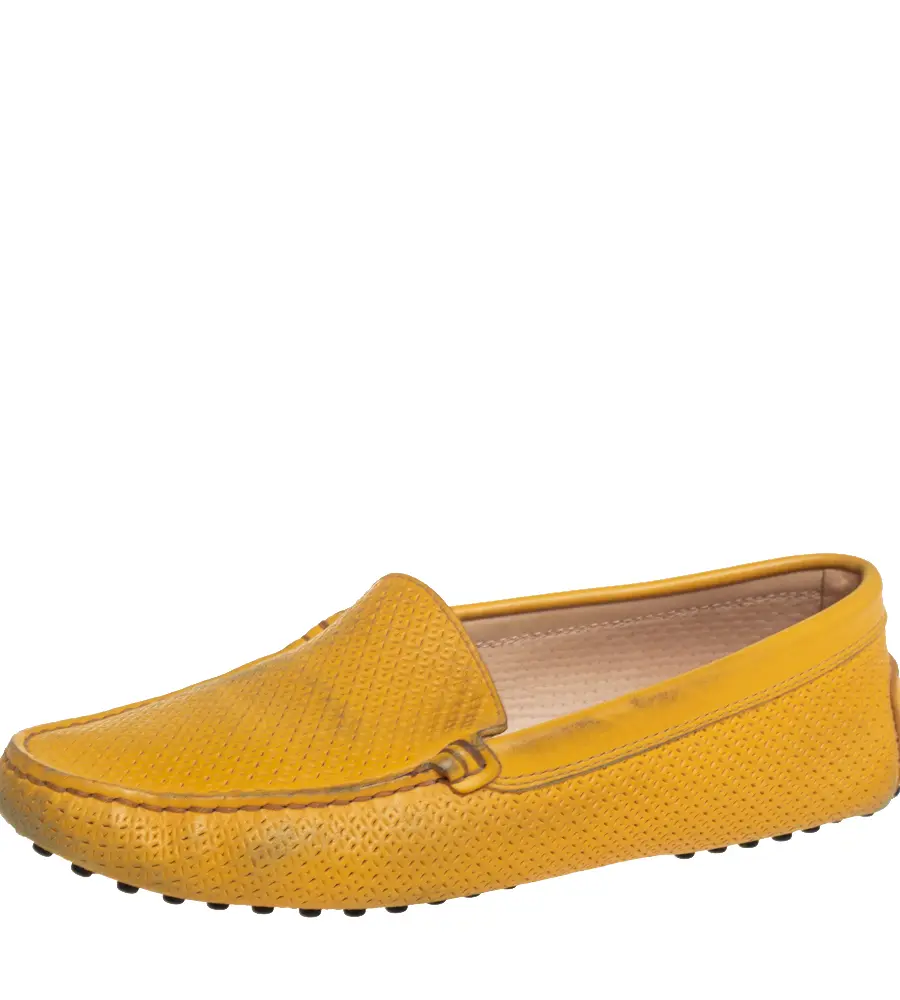 Tod's Yellow Perforated Leather Slip On Loafers Size 36.5