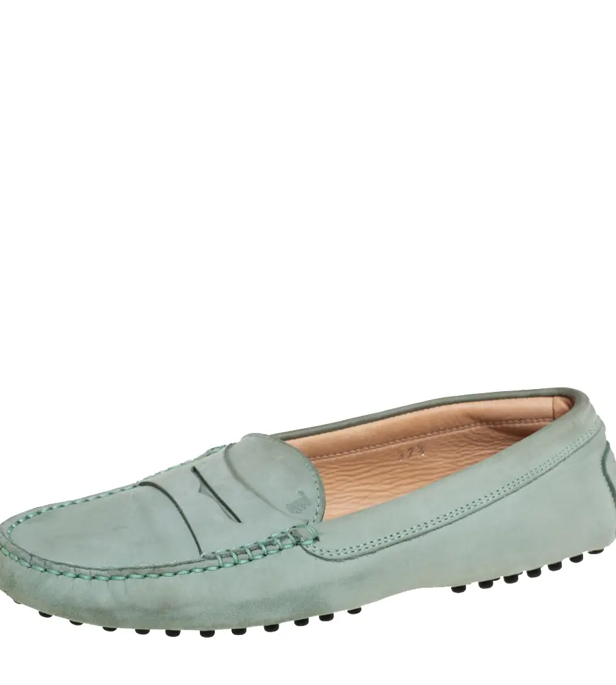 Tod's Grey Nubuck Leather Penny Slip On Loafers Size 37.5
