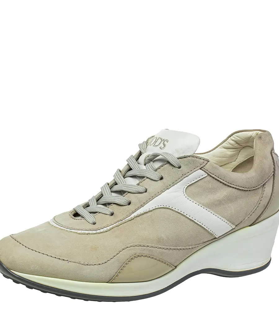Tod's Grey/White Leather And Suede Low Top Sneakers Size 39.5