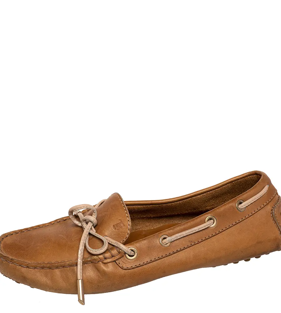 Tod's Brown Leather Bow Slip On Loafers Size 36.5