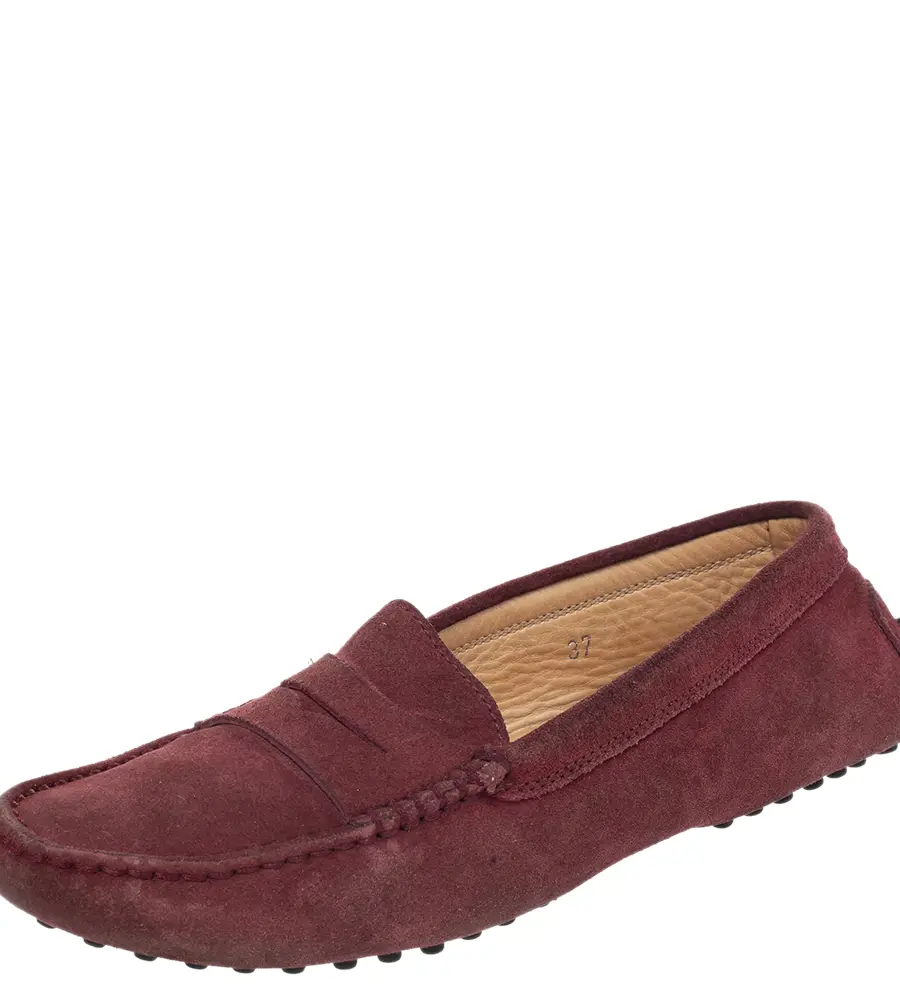 Tod's Burgundy Suede Gommino Slip On Loafers Size 37