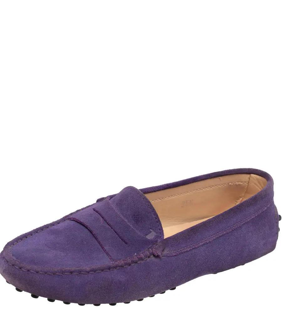 Tod's Purple Suede Penny Slip On Loafers Size 35.5