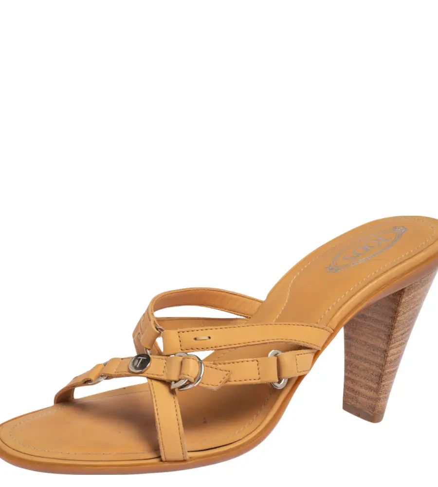 Tod's Tan Leather Strappy Slide Sandals Size 37.5