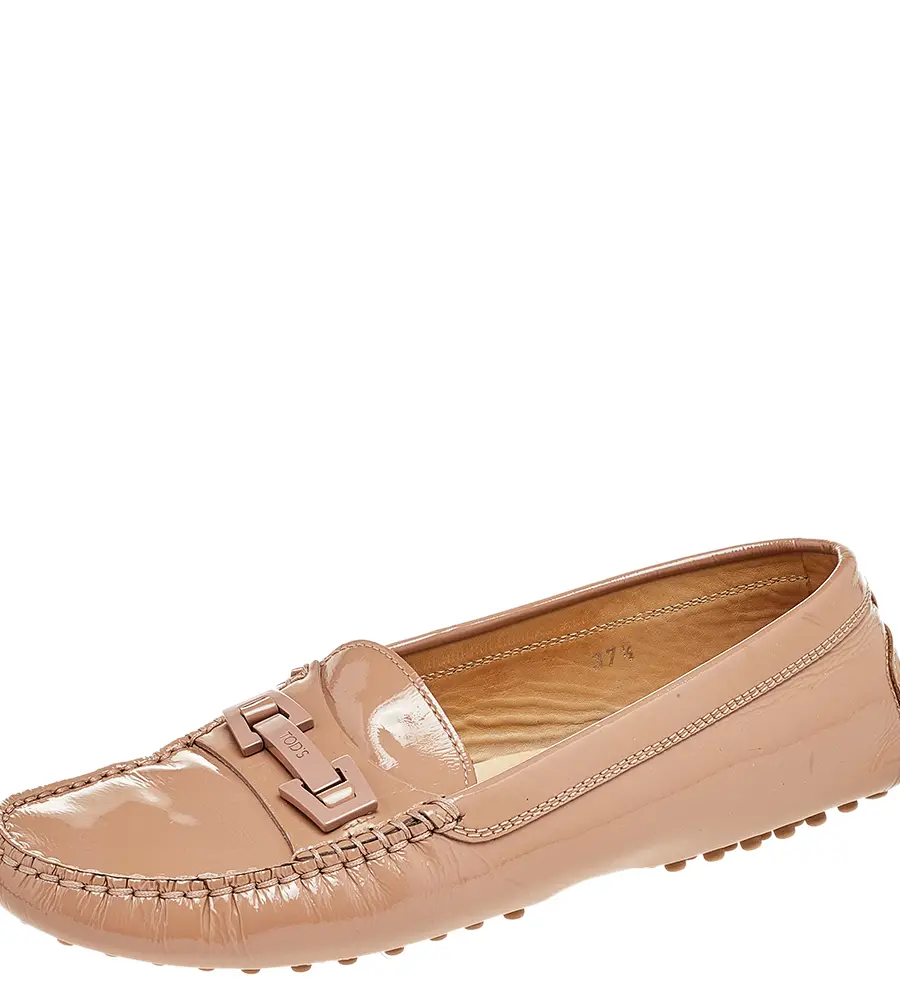 Tod's Beige Patent Leather Logo Bit Slip On Loafers Size 37.5