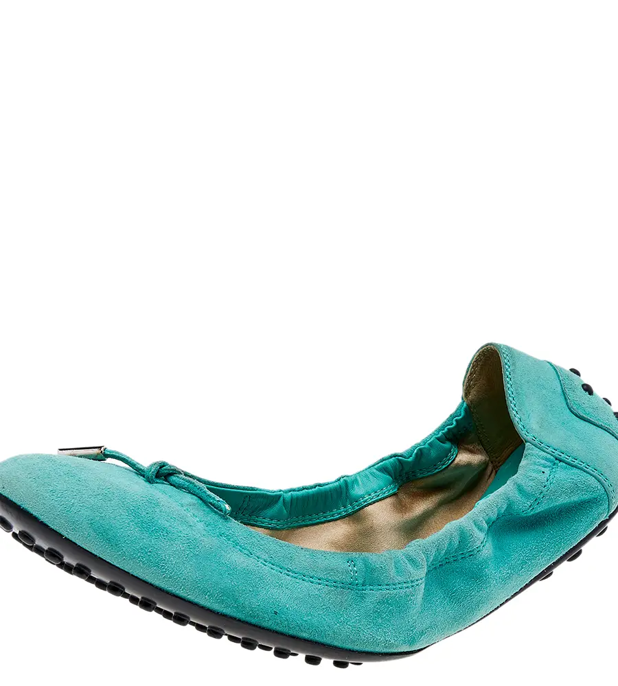 Tod's Mint Green Suede Bow Scrunch Ballet Flats Size 39