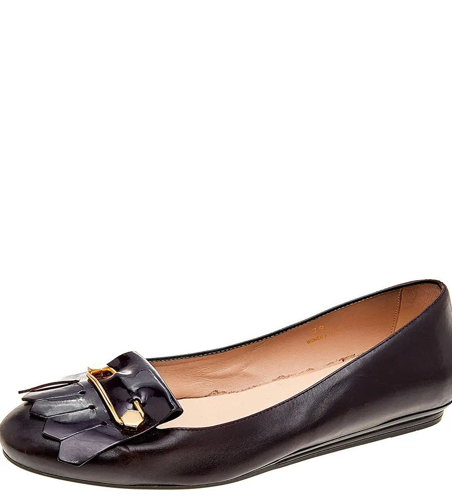 Tod's Burgundy Leather Fringe Ballet Flats Size 39