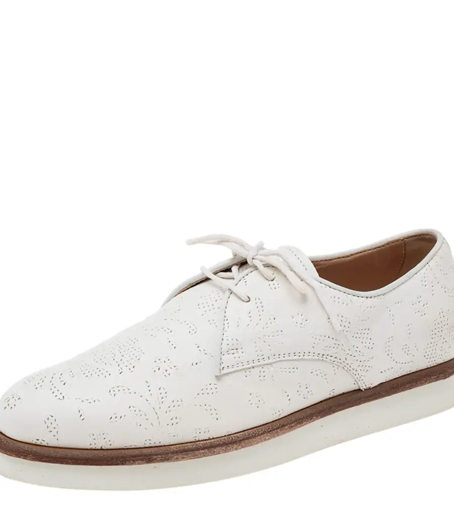 Tod's White Laser Cut Leather Lace Up Derby Size 37