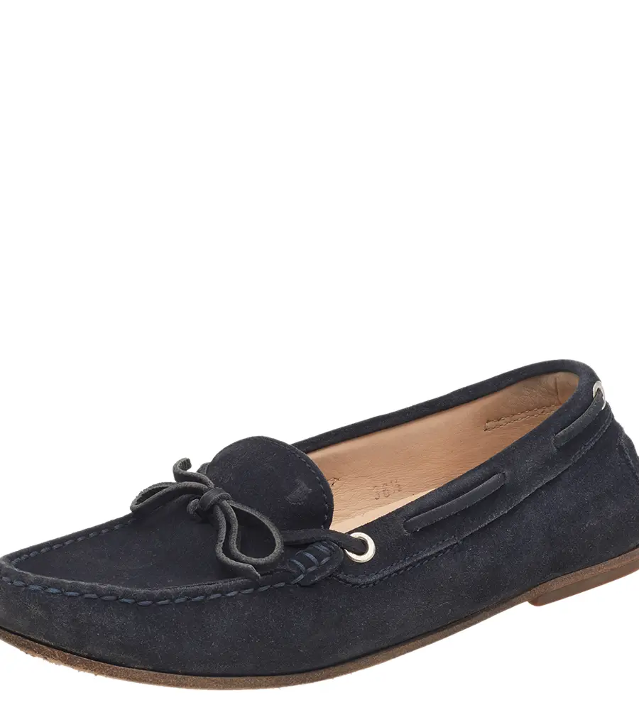 Tod's Navy Blue Leather Bow Slip On Loafers Size 36.5