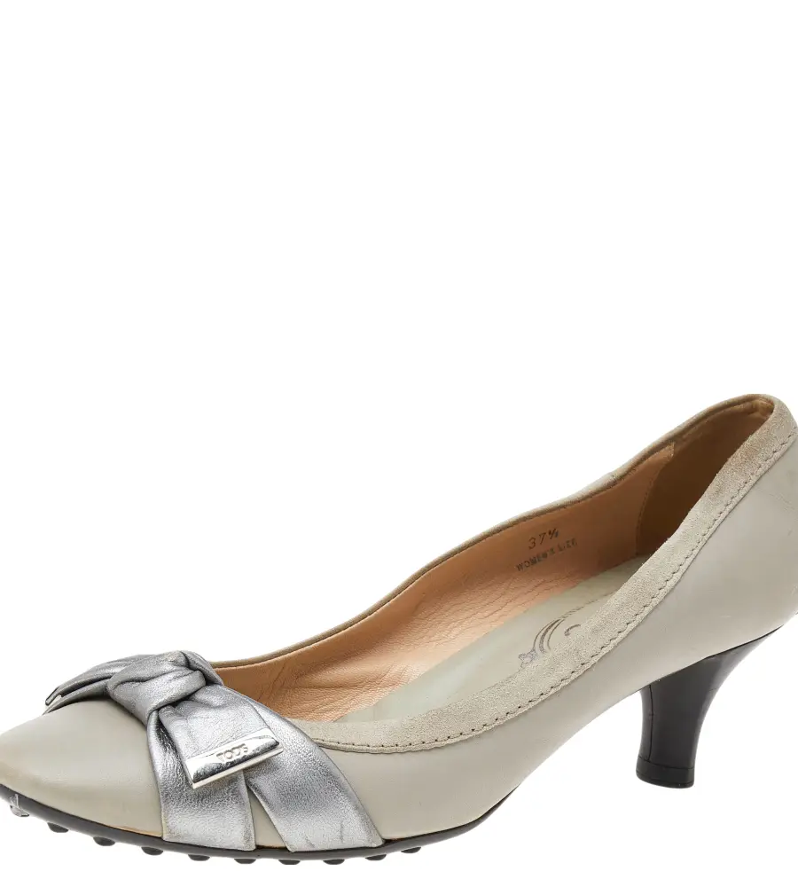 Tod's Grey Leather Bow Pumps Size 37.5