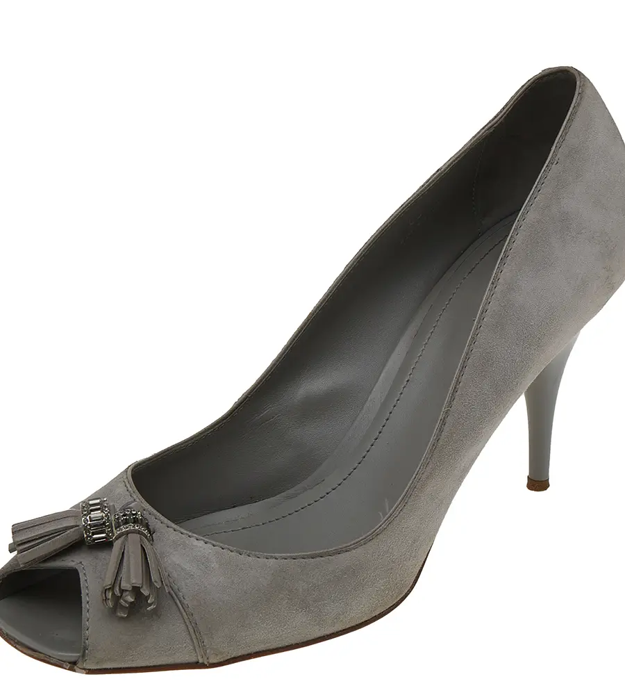 Tod's Grey Suede Embellished Fringe Peep Toe Pumps Size 40