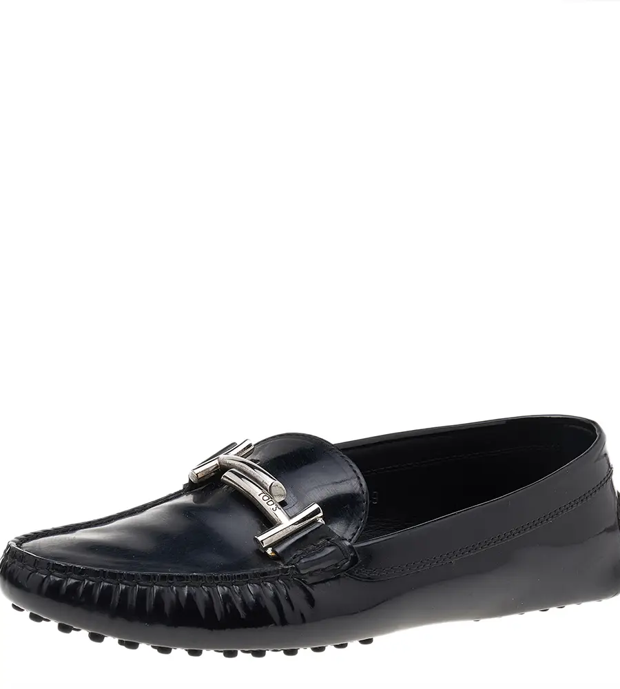 Tod's Black Patent Leather Slip on Loafers Size 39