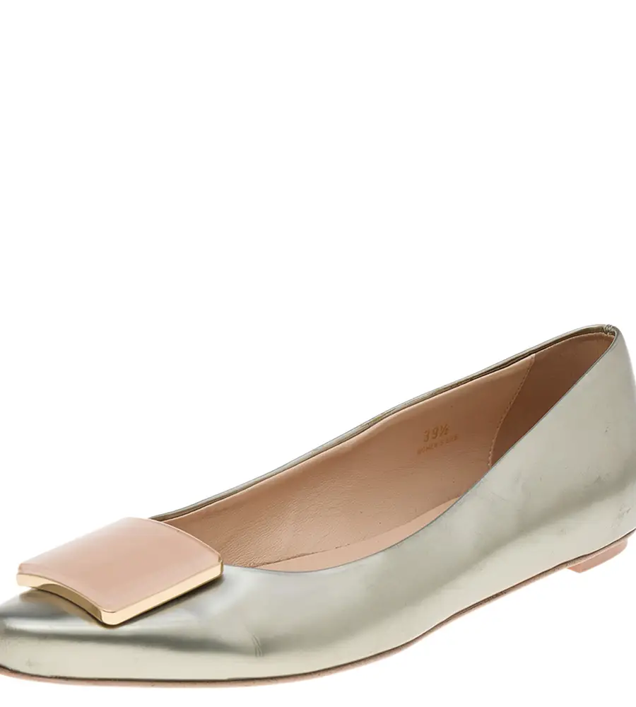 Tod's Silver/Pink Patent Leather Buckle Detail Flats Size 39.5