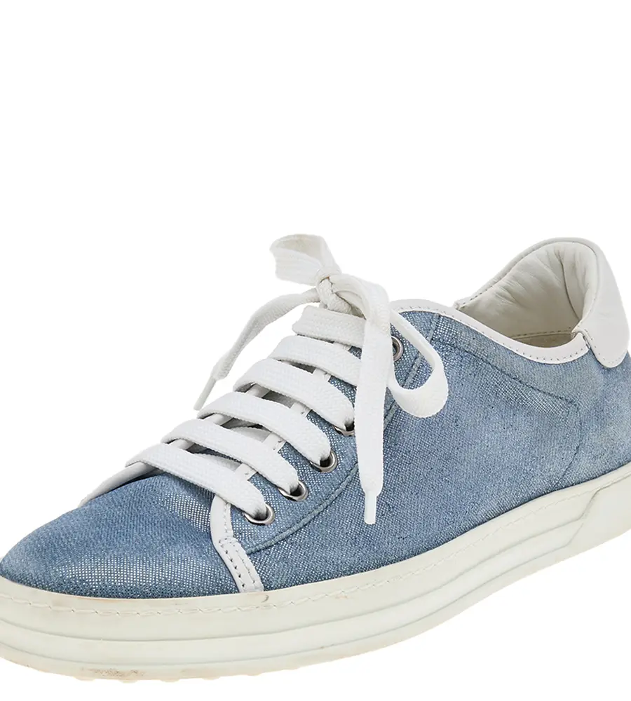 Tod's Size 36.5 Blue Glitter and Suede Low Top Sneakers