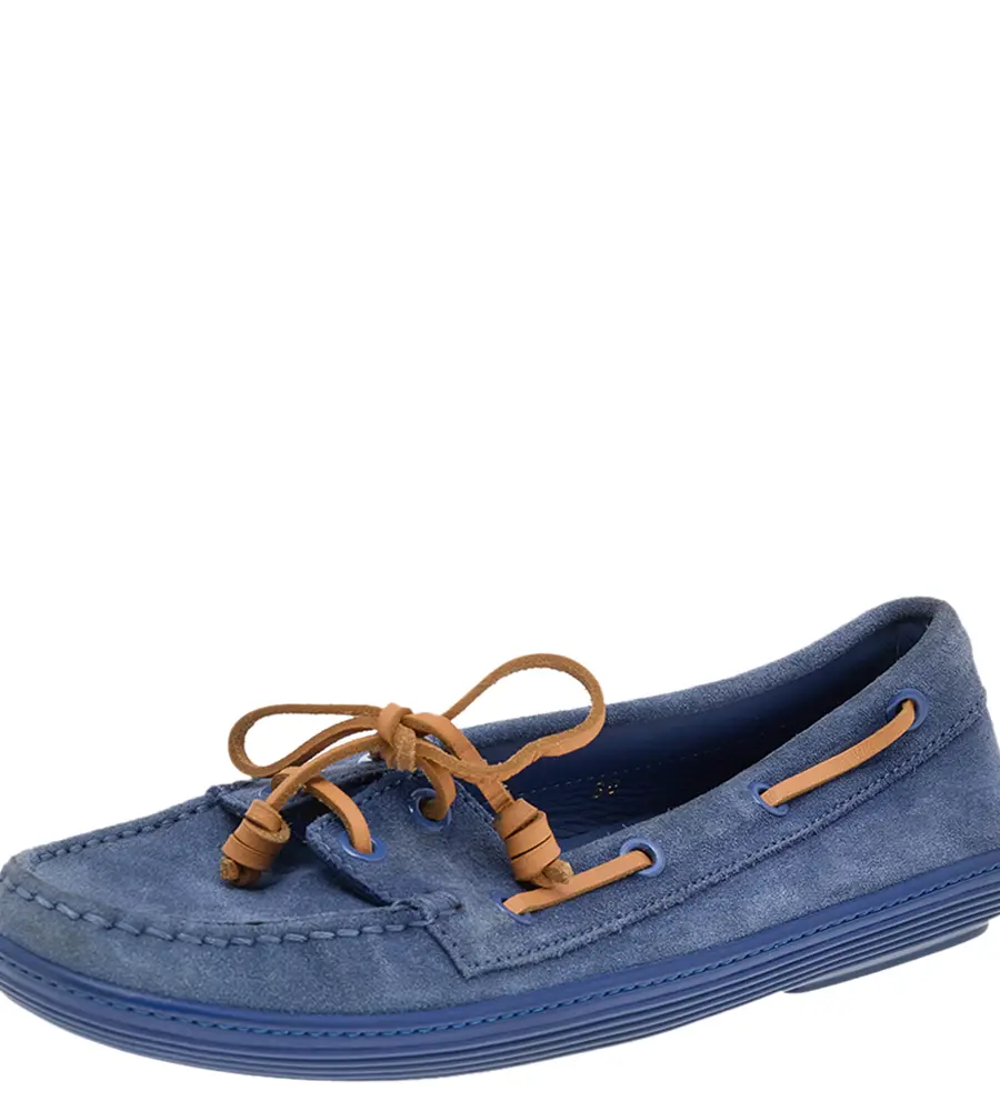 Tod's Blue Suede Lace Up Boat Loafers Size 38