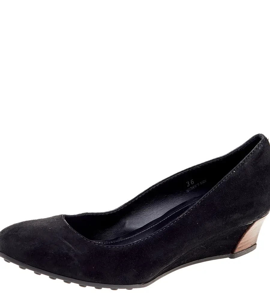 Tod's Black Suede Wedge Pumps Size 36