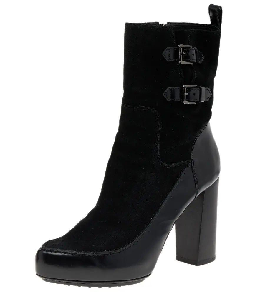 Tod's Size 39.5 Black Leather and Suede Ankle Length Boots