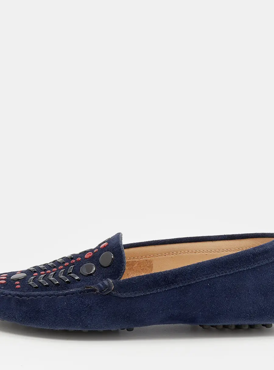 Tod's Navy Blue Suede Studded Slip On Loafers Size 37