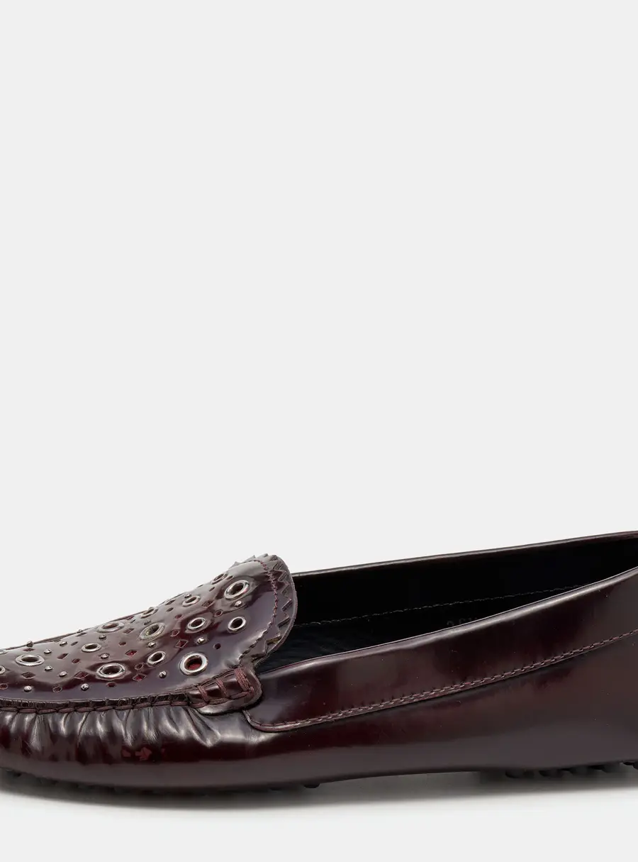 Tod's Burgundy Patent Leather Laser Cut Loafers Size 36.5