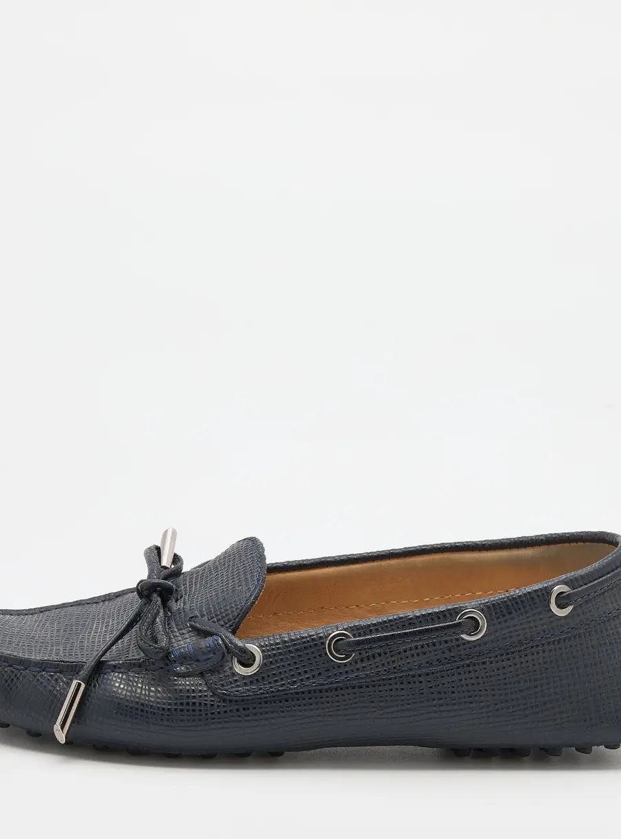 Tod's Navy Blue Lizard Embossed Leather Bow Slip On Loafers Size 36