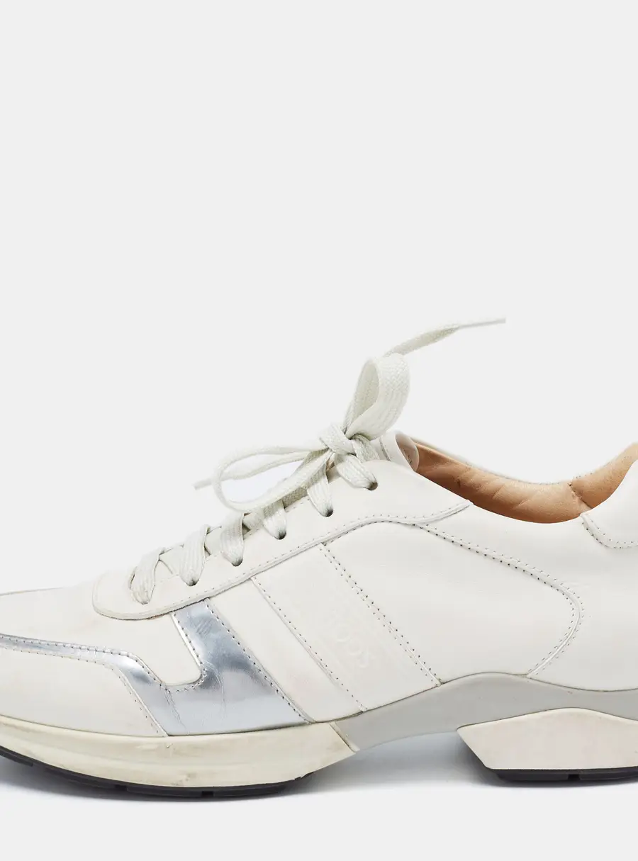 Tod's Cream/Silver Leather Low Top Sneakers Size 38.5