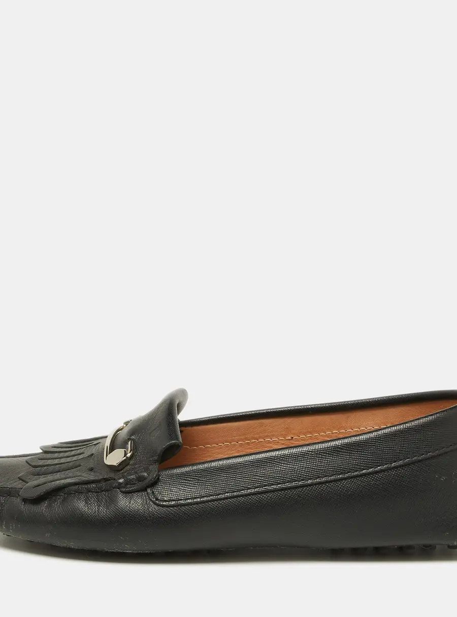 Tod's Black Leather Fringe Detail Slip On Loafers Size 39