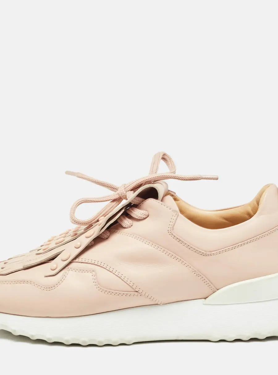 Tod's Pink Leather Fringe Details Low Top Sneakers Size 37