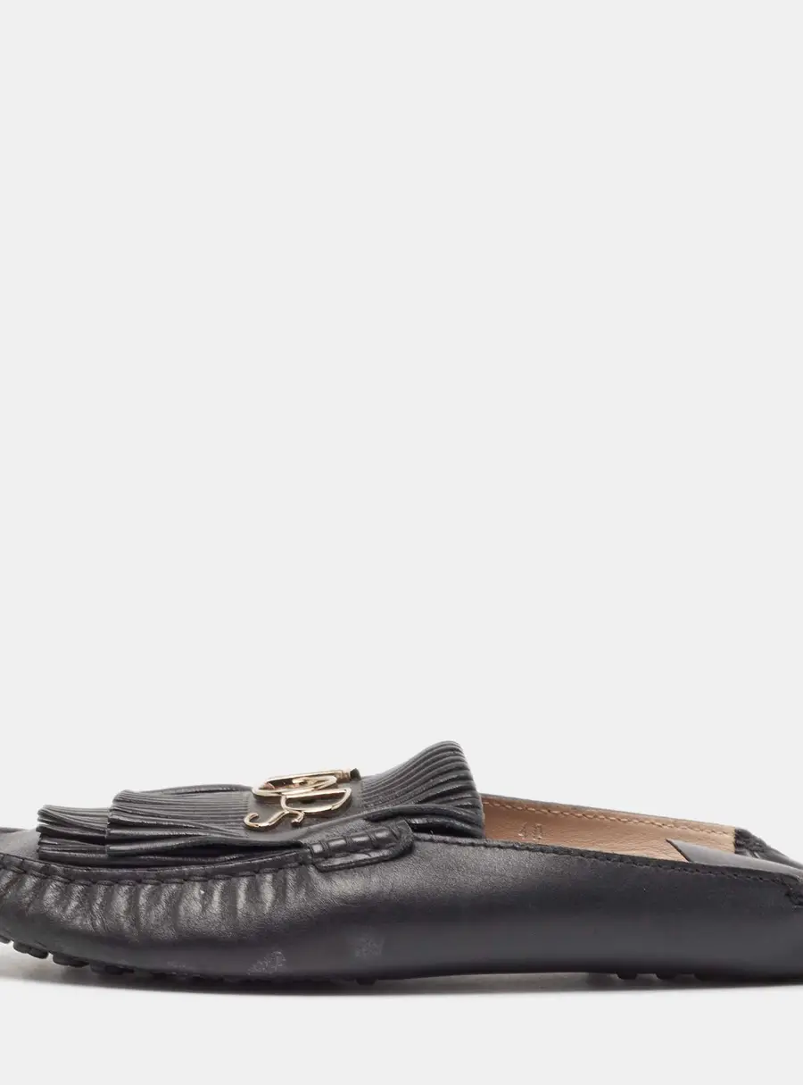 Tod's Black Leather Gommino  Tassel Trim Mules Size 40
