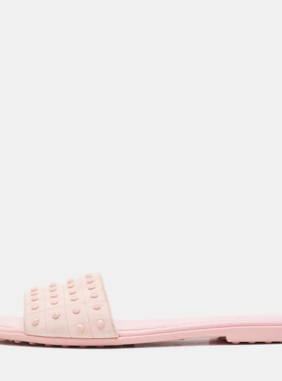 Tod's Pink Suede Studded Flat Slides Size 38.5