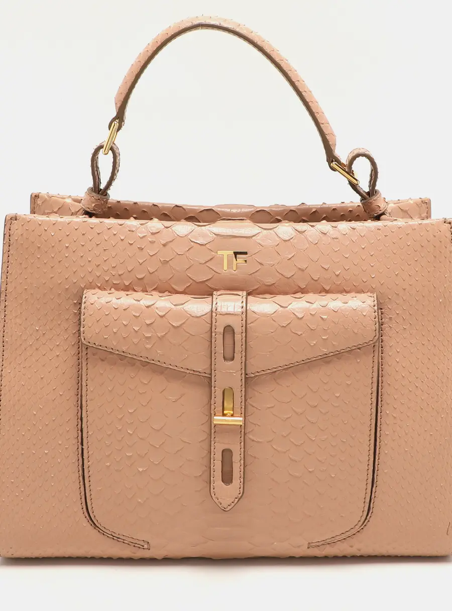 Tom Ford Beige Python Small T Twist Top Handle Bag