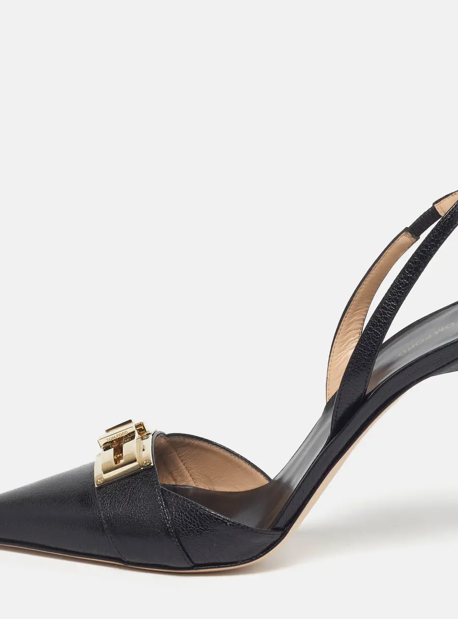 Tom Ford T Latch Size 40 Black Leather Slingback Pumps