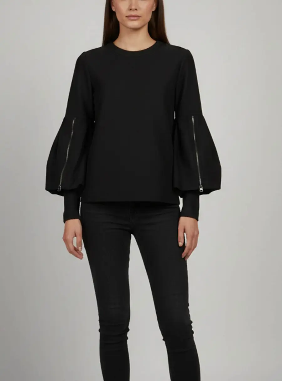 Tom Ford Black Textured Silk Blend Flared Sleeve Top S