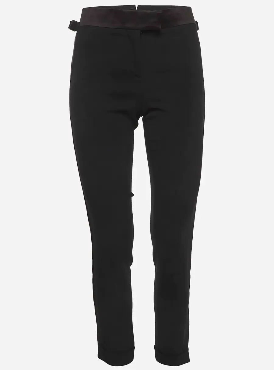 Tom Ford Black Crepe and Satin Trim Stripe Detail Trousers XS
