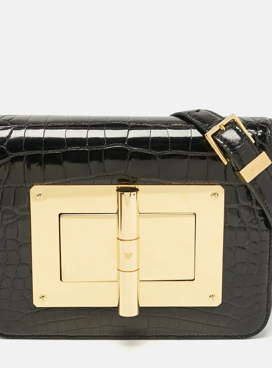 Tom Ford Black Shine Alligator Small Natalia Crossbody Bag