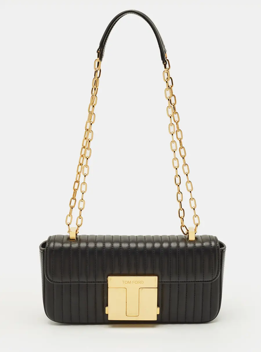 Tom Ford T-Clasp Black Quilted Leather Shoulder Bag