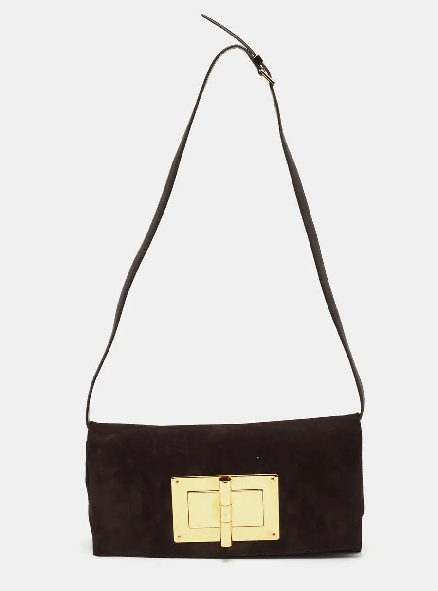 Tom Ford Natalia Dark Brown Nubuck Leather Convertible Clutch