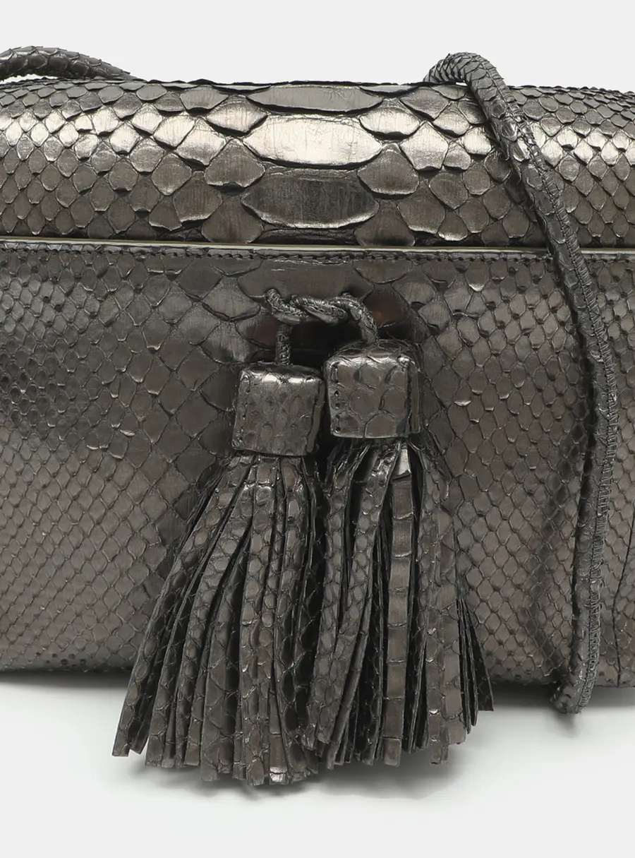 Tom Ford Metallic Grey Python Envelope Tassel Shoulder Bag
