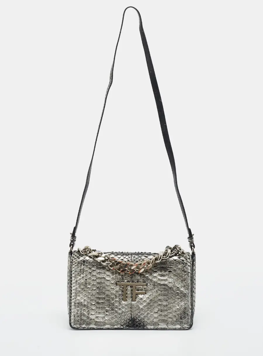Tom Ford TF Flap Silver Python Shoulder Bag
