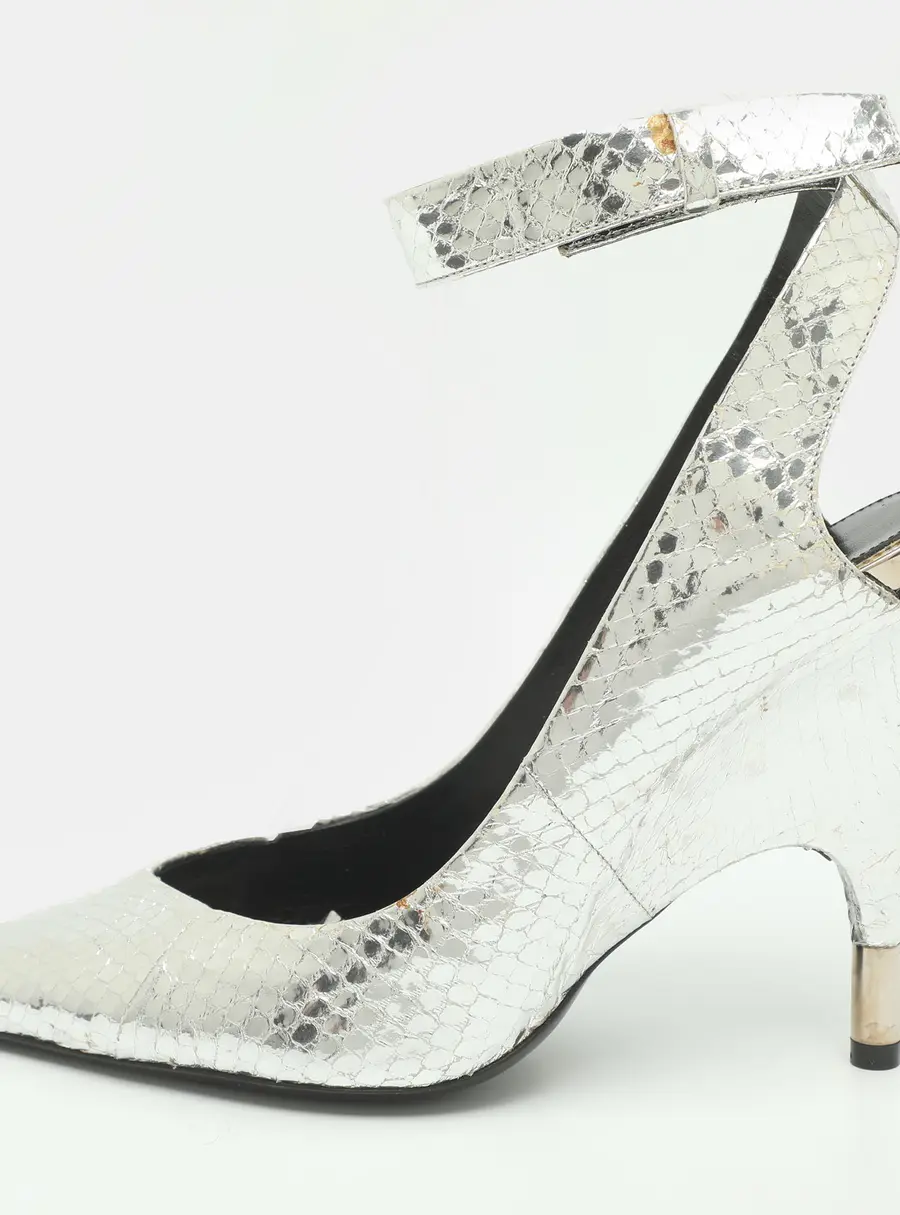 Tom Ford Size 39 Silver Python Embossed Leather Ankle Strap Pumps