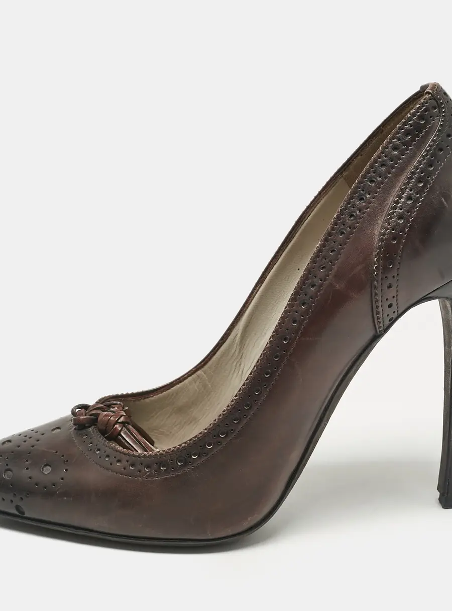 Tom Ford Brown Leather Bow Pointed Toe Pumps Size 37
