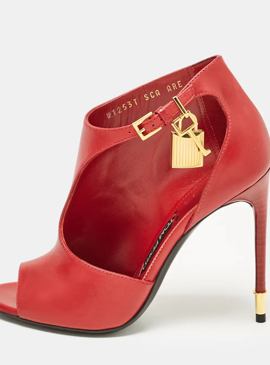 Tom Ford Dark Red Leather Open Toe Ankle Boots Size 37