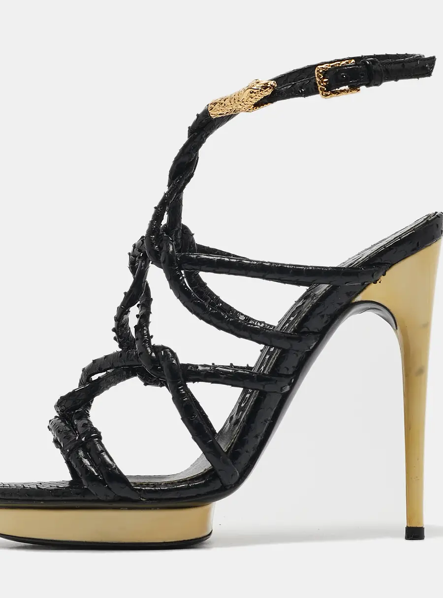 Tom Ford Size 37.5 Black Python Leather Ankle Strap Sandals